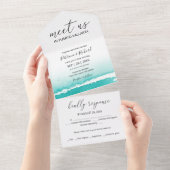 Waterverf Beach Caribbean Destination Wedding All In One Uitnodiging (Afscheurbaar)