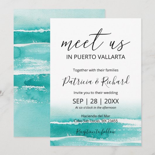 Waterverf Beach Caribbean Destination Wedding Kaart (Voorkant / Achterkant)