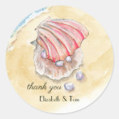 Waterverf Beach Clam & Pearls Bridal Dank u Ronde Sticker (Voorkant)