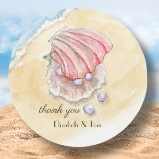 Waterverf Beach Clam & Pearls Bridal Dank u Ronde Sticker