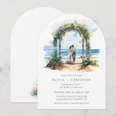 Waterverf Beach Coastal Arch Wedding Invitation Kaart (Voorkant / Achterkant)