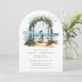 Waterverf Beach Coastal Arch Wedding Invitation Kaart (Staand voorkant)