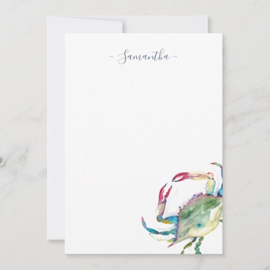 Waterverf Beach Crab Personal Note Kaart (Voorkant)