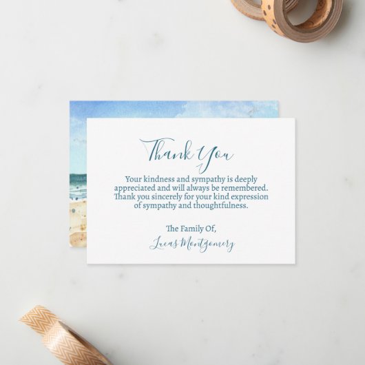 Waterverf Beach Dank u, sympathie Notitiekaartje (Voorkant / Achterkant in situ)