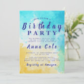 Waterverf Beach en Ocean Birthday Design Kaart (Staand voorkant)