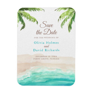 Waterverf Beach en palmbladeren sparen de datum Magneet