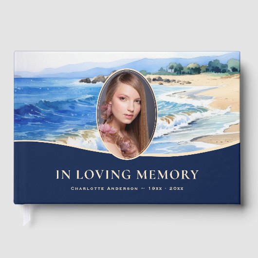 Waterverf Beach Foto begrafenis Memorial Gastenboek (Voorkant)