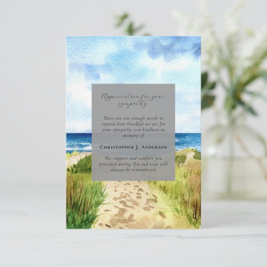 Waterverf Beach Foto Sympathy Begrafenismonument Bedankkaart (Staand voorkant)