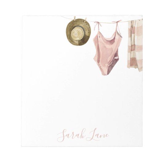 Waterverf Beach House Clothesline gepersonaliseerd Notitieblok (Voorkant)