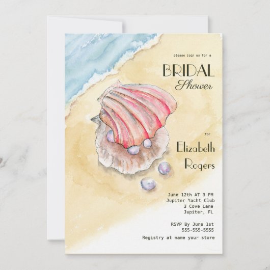 Waterverf Beach met Clams & parels Vrijgezellenfee Kaart (Voorkant)