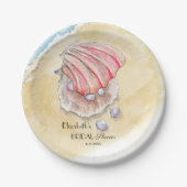 Waterverf Beach met Clams & parels Vrijgezellenfee Papieren Bordje (Voorkant)