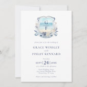 Waterverf Beach Monogram Crest Wedding Kaart (Voorkant)