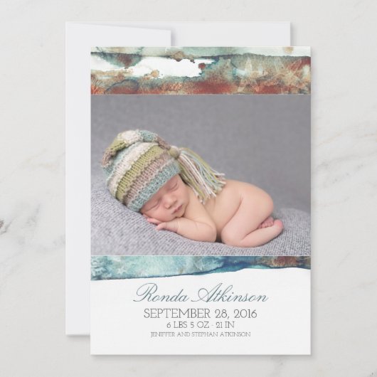 Waterverf Beach Newborn Baby Foto geboorte Aankondiging (Voorkant)