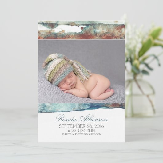 Waterverf Beach Newborn Baby Foto geboorte Aankondiging (Staand voorkant)