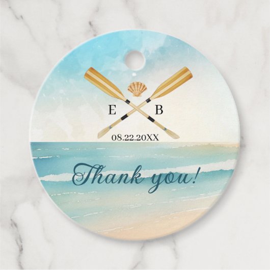 Waterverf Beach Oars bruiloft Bedankjes Labels (Voorkant)