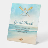 Waterverf Beach Oars bruiloft gastenboek Reclamebord Met Voetstuk (Voorkant)