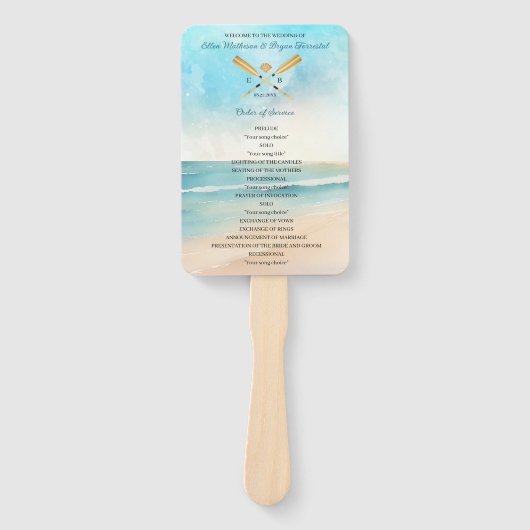 Waterverf Beach Oars bruiloft Handwaaier (Voorkant)