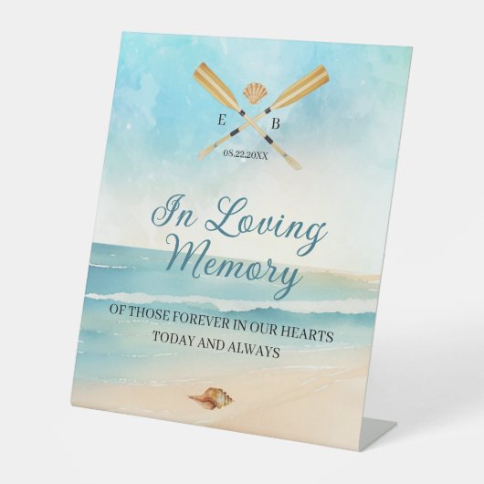 Waterverf Beach Oars bruiloft in liefdevolle herin Reclamebord Met Voetstuk (Voorkant)