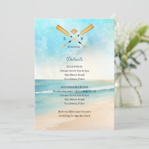 Waterverf Beach Oars bruiloft invoegen receptie Kaart