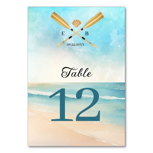 Waterverf Beach Oars bruiloft Kaart (Achterkant)