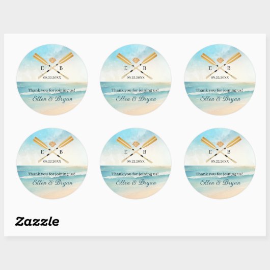 Waterverf Beach Oars bruiloft Ronde Sticker (Vel)