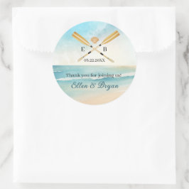Waterverf Beach Oars bruiloft Ronde Sticker