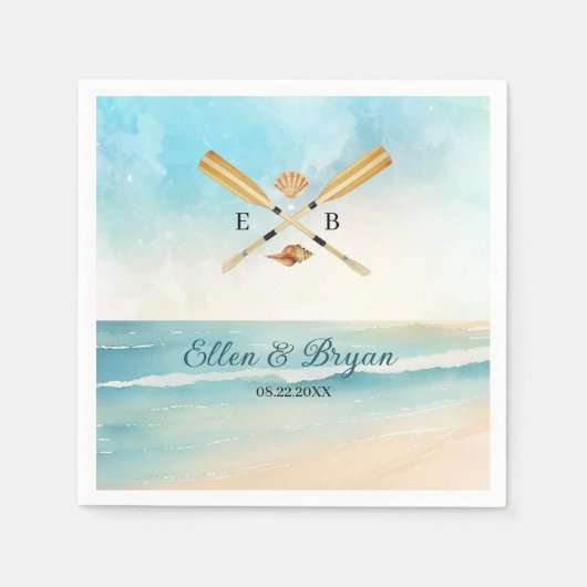Waterverf Beach Oars bruiloft Servet (Voorkant)