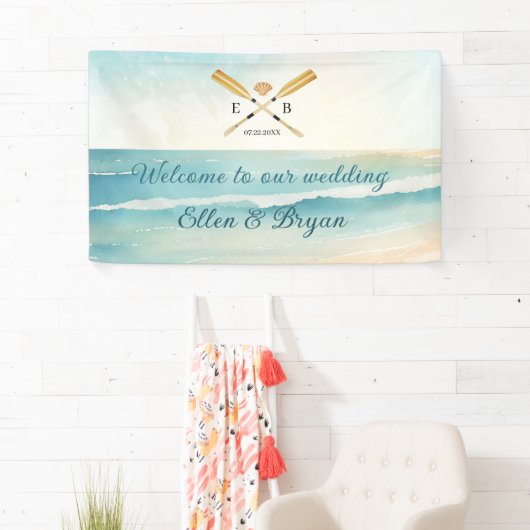 Waterverf Beach Oars bruiloft welkom Spandoek (Insitu)