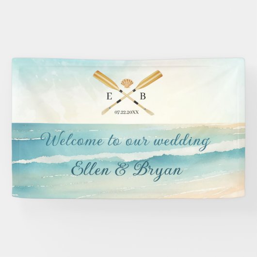 Waterverf Beach Oars bruiloft welkom Spandoek (Horizontaal)