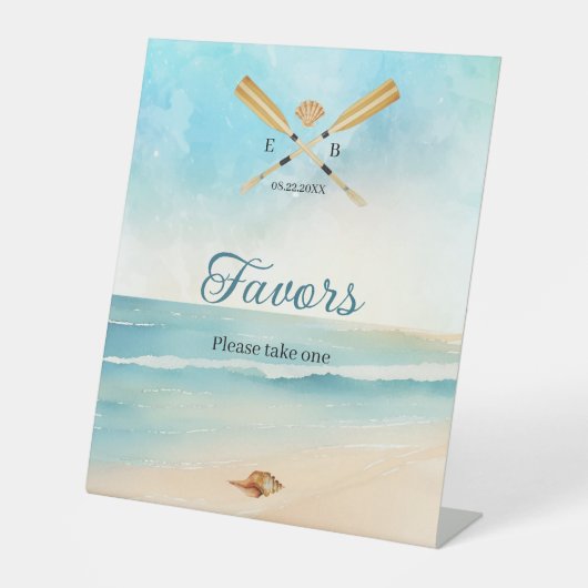 Waterverf Beach Oars Wedding Favors Reclamebord Met Voetstuk (Voorkant)