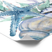 Waterverf Beach Ocean Blue Wedding Zitplaatsen Gra Poster (Hoek)