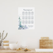 Waterverf Beach Ocean Blue Wedding Zitplaatsen Gra Poster (Keuken)