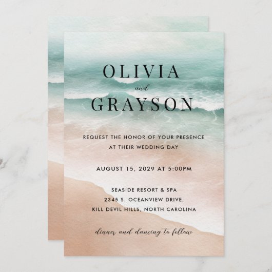 Waterverf Beach Ocean bruiloft uitnodiging (Voorkant / Achterkant)