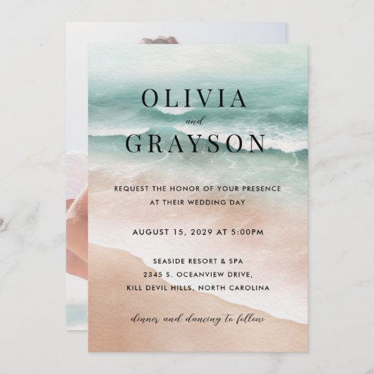 Waterverf Beach Ocean bruiloft uitnodiging (Voorkant / Achterkant)