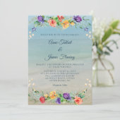 Waterverf Beach Ocean Floral Wedding Kaart (Staand voorkant)