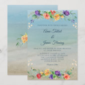 Waterverf Beach Ocean Floral Wedding Kaart (Voorkant / Achterkant)