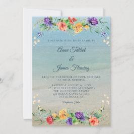 Waterverf Beach Ocean Floral Wedding Kaart