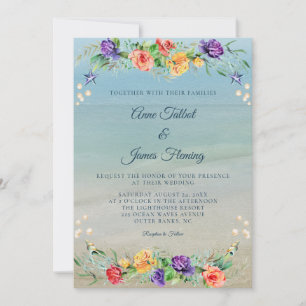 Waterverf Beach Ocean Floral Wedding Kaart