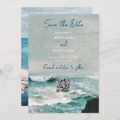 Waterverf Beach Ocean Monogram Weddenschap QR Code Save The Date (Voorkant / Achterkant)