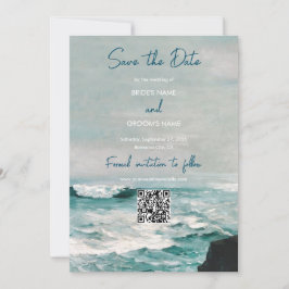 Waterverf Beach Ocean Monogram Weddenschap QR Code Save The Date