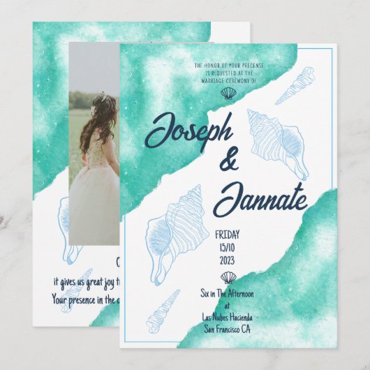 Waterverf Beach Ocean Sand Blue Kaart (Voorkant / Achterkant)