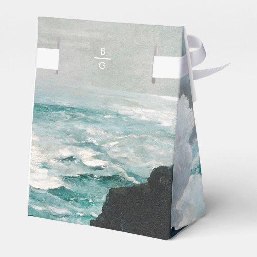 Waterverf Beach Ocean Waves Monogram Weddenschap Bedankdoosjes (Achterkant)