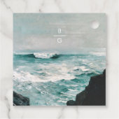 Waterverf Beach Ocean Waves Monogram Weddenschap Bedankjes Labels (Achterkant)