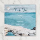 Waterverf Beach Ocean Waves Monogram Weddenschap Bedankjes Labels (Voorkant)