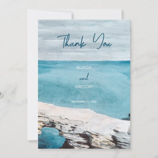 Waterverf Beach Ocean Waves Monogram Weddenschap Bedankkaart (Voorkant)