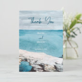 Waterverf Beach Ocean Waves Monogram Weddenschap Bedankkaart (Staand voorkant)