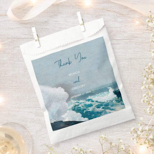 Waterverf Beach Ocean Waves Monogram Weddenschap Bedankzakje (Geknipt)