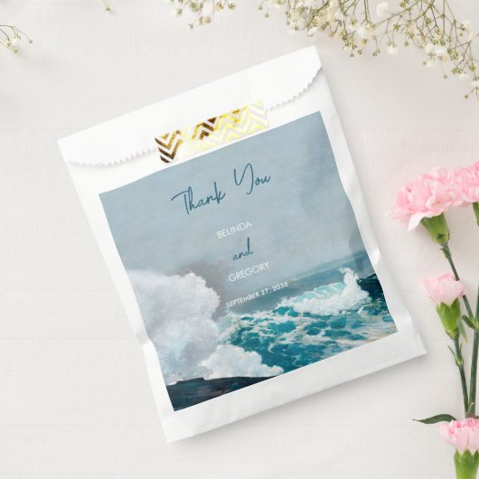 Waterverf Beach Ocean Waves Monogram Weddenschap Bedankzakje (Gezegeld)