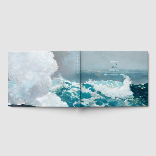 Waterverf Beach Ocean Waves Monogram Weddenschap Gastenboek (Volledig)