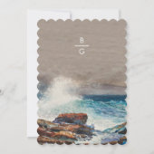 Waterverf Beach Ocean Waves Monogram Weddenschap Kaart (Achterkant)